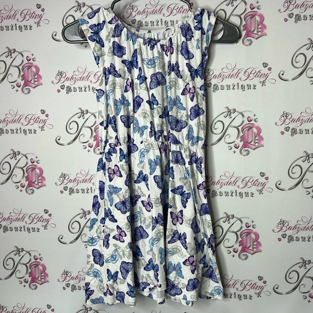 Pekkle dress blue Butterfly Patterned Kids Dress - White and Purple